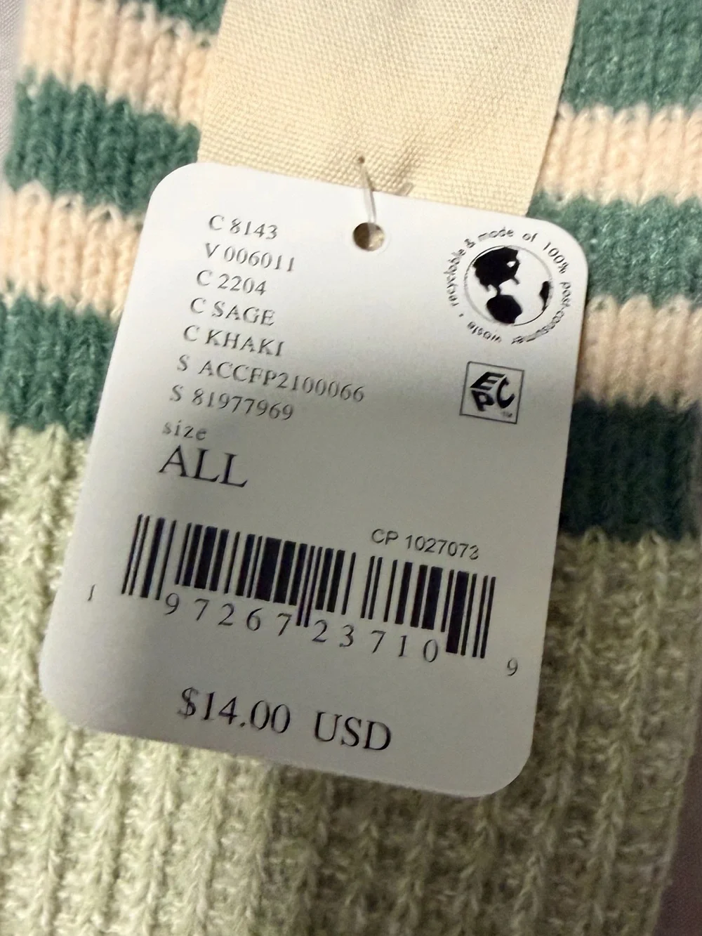 Free People Jackson Cozy Stripe Socks in Sage featuring a ribbed texture. NWT
